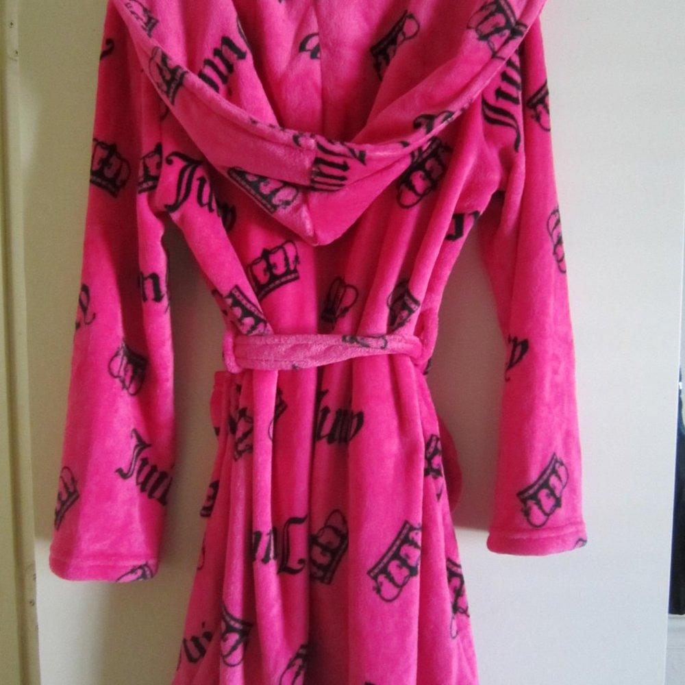 Juicy Couture Bathrobe Robe Women Hot Pink Crown Hooded Sleepwear L/XL - Picture 3 of 6